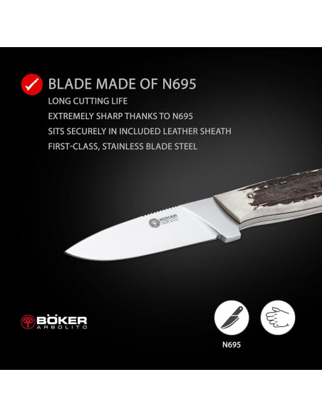 Cuchillo de Caza Bker Dano G - Hoja 10.16 cm, Mango Ciervo Cuchillo de Caza Bker Dano G - Hoja 10.16 cm, Mango Ciervo