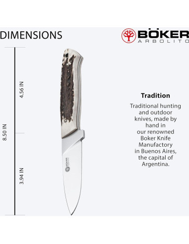 Cuchillo de Caza Bker Dano G - Hoja 10.16 cm, Mango Ciervo