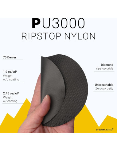 Tela Nylon Ripstop EMMA KITES 1 Yarda 100% Impermeable Negro
