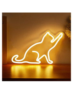 Luz de Neón LED Gato Chi-buy 34x17.5cm USB Blanco Cálido