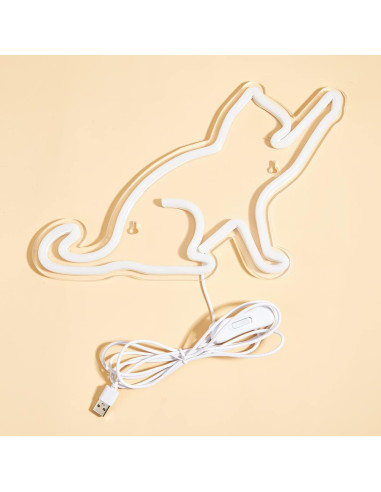 Luz de Neón LED Gato Chi-buy 34x17.5cm USB Blanco Cálido