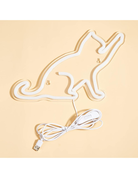 Luz de Neón LED Gato Chi-buy 34x17.5cm USB Blanco Cálido