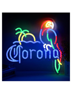 Letrero de Neón LED Corona con Loro Azul 35.5x33 cm
