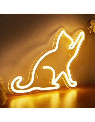 Luz de Neón LED Gato Chi-buy 34x17.5cm USB Blanco Cálido