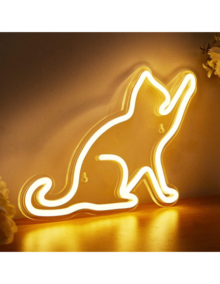Luz de Neón LED Gato Chi-buy 34x17.5cm USB Blanco Cálido