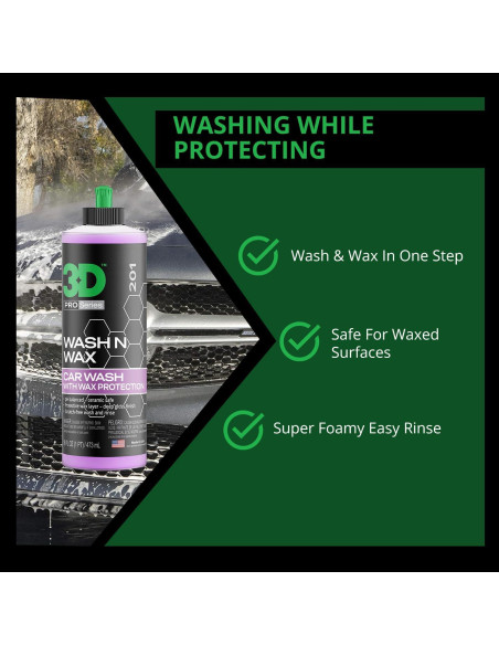 Jabón 3D Wash N Wax 16oz - Lavado y Cera pH Balanceado
