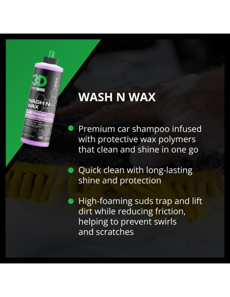 Jabón 3D Wash N Wax 16oz - Lavado y Cera pH Balanceado