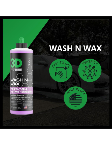 Jabón 3D Wash N Wax 16oz - Lavado y Cera pH Balanceado