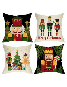 Juego de 4 Fundas de Almohada Decorativas de Navidad 45x45cm Luxylei