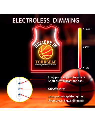 Luz de Neón LED Camiseta Baloncesto ZLOOREE 42x27.3cm