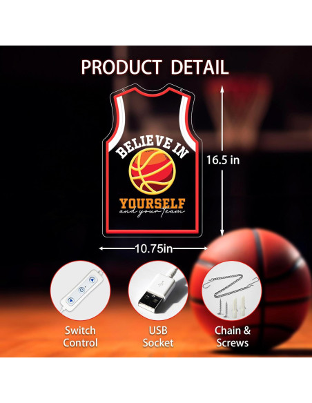 Luz de Neón LED Camiseta Baloncesto ZLOOREE 42x27.3cm