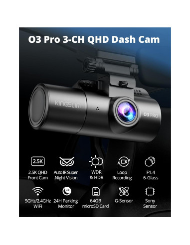 Cámara de tablero Kingslim O3 Pro 2.5K con WiFi y 64GB