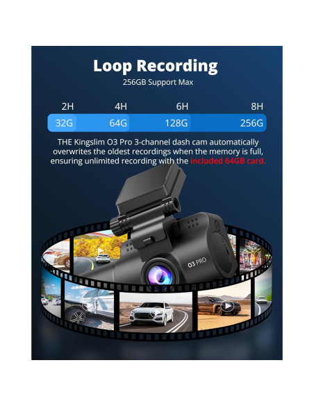 Cámara de tablero Kingslim O3 Pro 2.5K con WiFi y 64GB