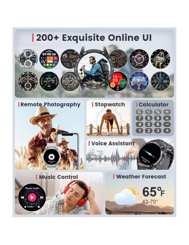 Reloj Inteligente SUNKTA 1.43" AMOLED IP68 Fitness Hombre