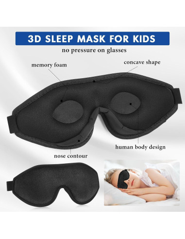 Máscara de Sueño 3D Coume para Niños Ajustable - Negro