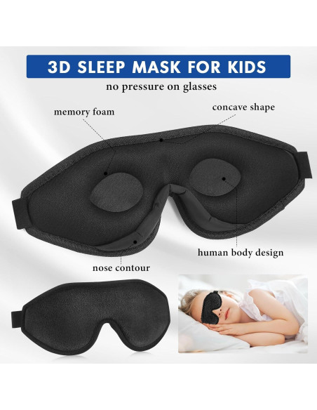 Máscara de Sueño 3D Coume para Niños Ajustable - Negro