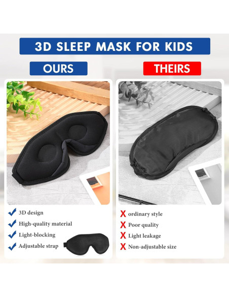 Máscara de Sueño 3D Coume para Niños Ajustable - Negro