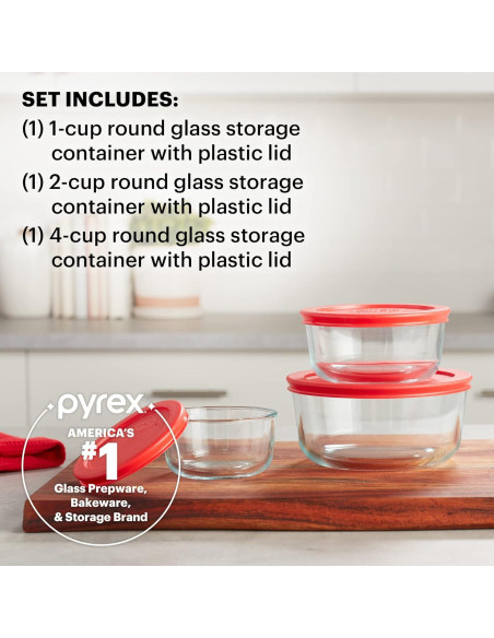 Juego de Contenedores de Almacenamiento Pyrex 6 Piezas Vidrio 1-2-4 Tazas