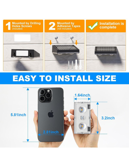 Luz Solar para Vallas NIORSUN - Paquete de 8 Lámparas LED Negras