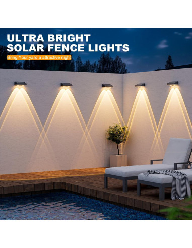 Luz Solar para Vallas NIORSUN - Paquete de 8 Lámparas LED Negras