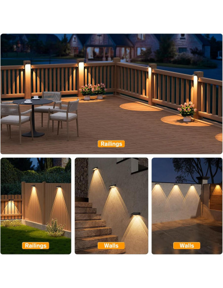 Luz Solar para Vallas NIORSUN - Paquete de 8 Lámparas LED Negras