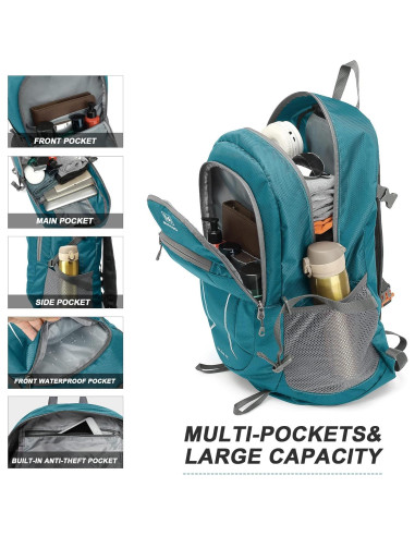 Mochila Plegable Impermeable 45L Verde Unisex para Senderismo