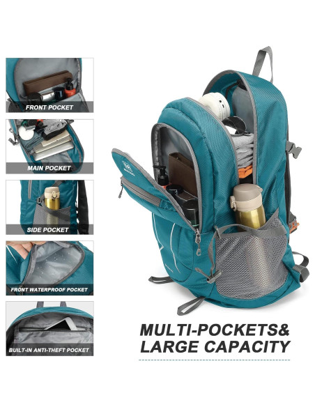 Mochila Plegable Impermeable 45L Verde Unisex para Senderismo