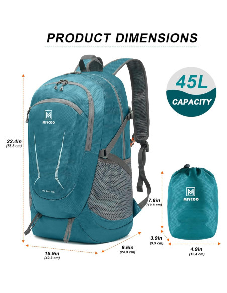 Mochila Plegable Impermeable 45L Verde Unisex para Senderismo