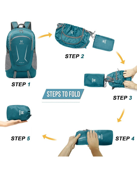 Mochila Plegable Impermeable 45L Verde Unisex para Senderismo