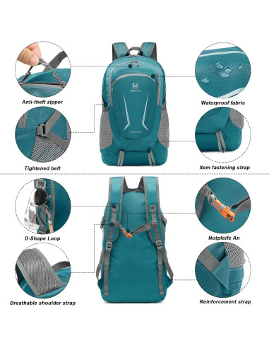 Mochila Plegable Impermeable 45L Verde Unisex para Senderismo