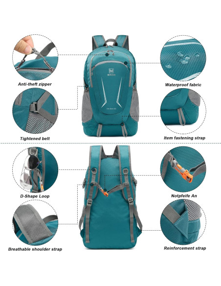 Mochila Plegable Impermeable 45L Verde Unisex para Senderismo