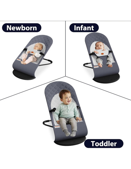 Asiento de rebote portátil para bebés Gris - 0-18 meses, 3 modos