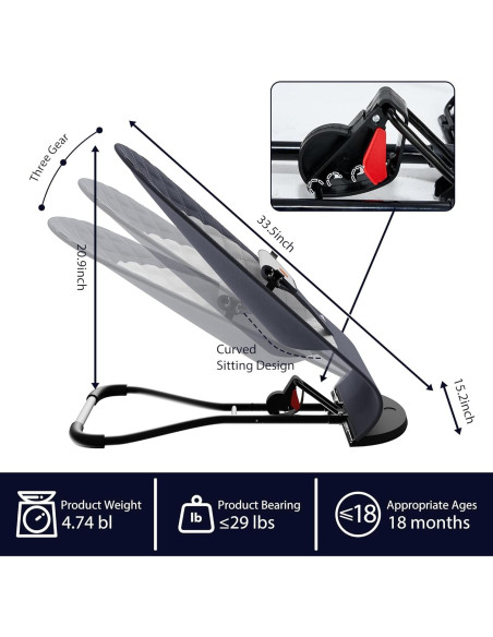 Asiento de rebote portátil para bebés Gris - 0-18 meses, 3 modos