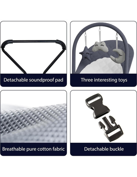Asiento de rebote portátil para bebés Gris - 0-18 meses, 3 modos
