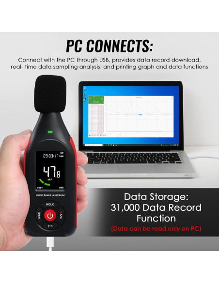Medidor de Decibelios Tekcoplus TK442PLUS 30-130 dB con USB