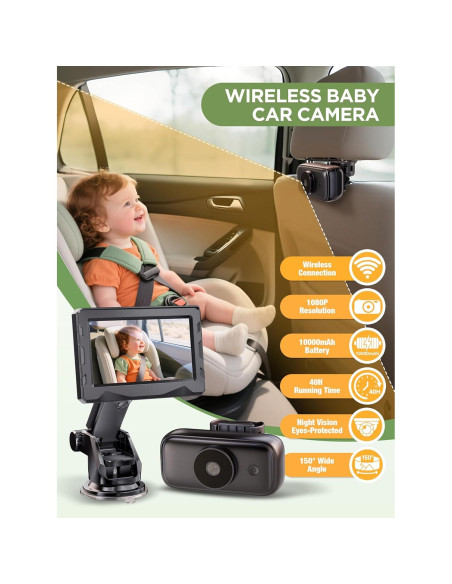 Cámara de Coche Inalámbrica NUOTUN 4.3" HD 1080p con Batería 40h