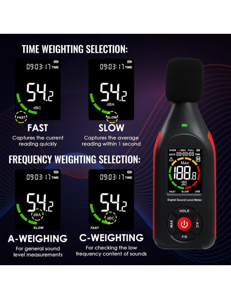 Medidor de Decibelios Tekcoplus TK442PLUS 30-130 dB con USB