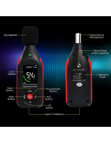 Medidor de Decibelios Tekcoplus TK442PLUS 30-130 dB con USB