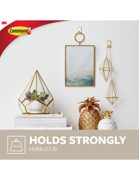 Ganchos Metálicos Pequeños Command Latón - 4 Ganchos y 5 Tiras