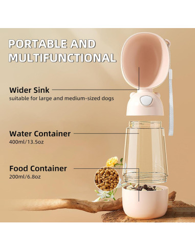 Botella de Agua para Perros Pettheny 400ml Caqui Portátil