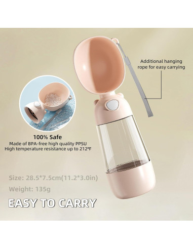 Botella de Agua para Perros Pettheny 400ml Caqui Portátil