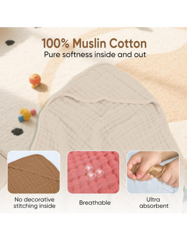 Toalla de baño para bebé MIGIOL 100% algodón muselina 81x81cm