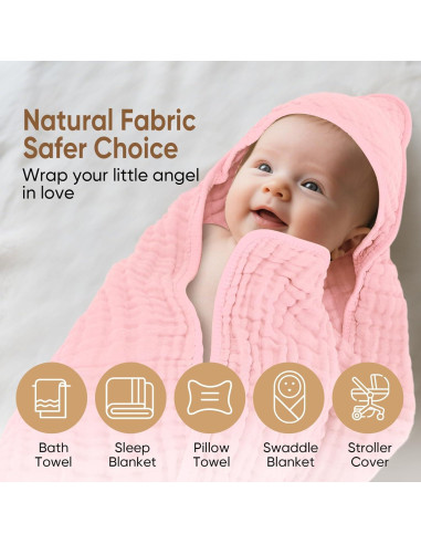 Toalla de baño para bebé MIGIOL 100% algodón muselina 81x81cm