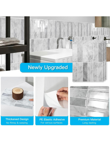 Azulejos Autoadhesivos Art3d 29x22 cm Mármol Gris - Paquete 10