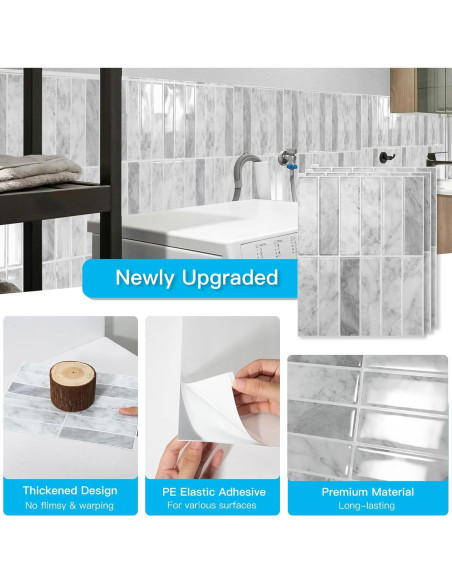 Azulejos Autoadhesivos Art3d 29x22 cm Mármol Gris - Paquete 10