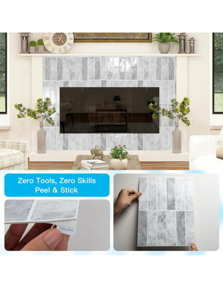 Azulejos Autoadhesivos Art3d 29x22 cm Mármol Gris - Paquete 10