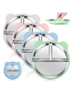 Juego de 4 Platos de Acero Inoxidable KLCKH para Niños 22.86 cm