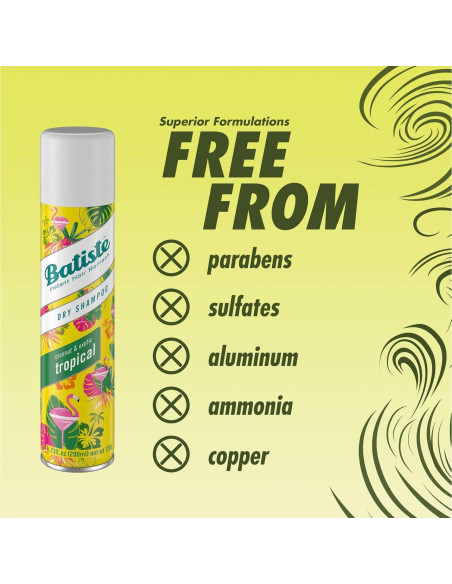 Champú Seco Batiste Tropical 198 ml - Paquete de 3