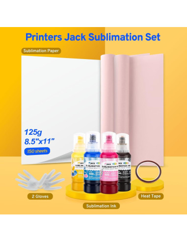 Kit de Tinta y Papel de Sublimación Printers Jack 150 Hojas 120G