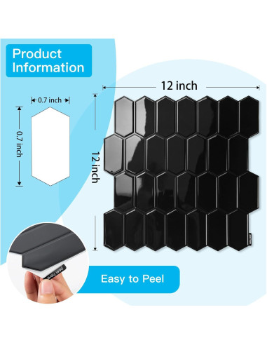 Azulejos de Vinilo Autoadhesivos Art3d 10 Piezas 30.48x30.48cm Negro